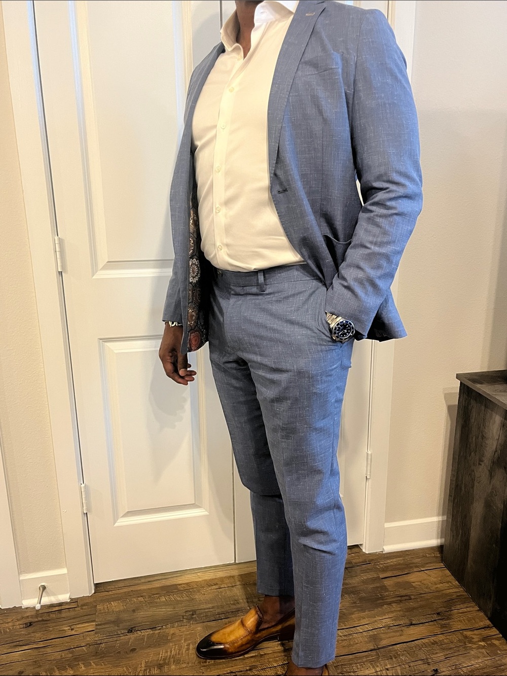 CUSTOM Indochino Light Blue Two-Piece Tailored Suit - Slim Fit Blazer & Trousers